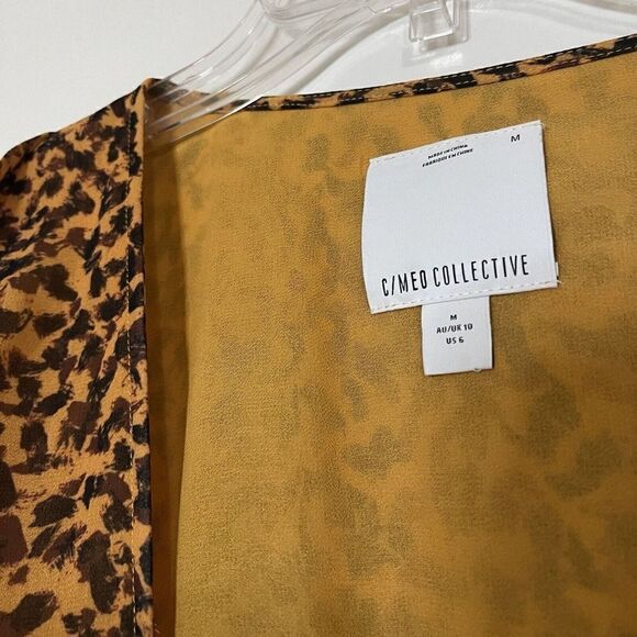 C/MEO COLLECTIVE yellow gold leopard print vneck side tie mini dress medium - Picture 3 of 6